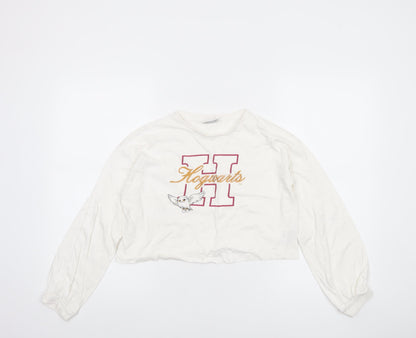 Harry Potter Girls White Cropped Long Sleeve Hogwarts T-Shirt Size 146