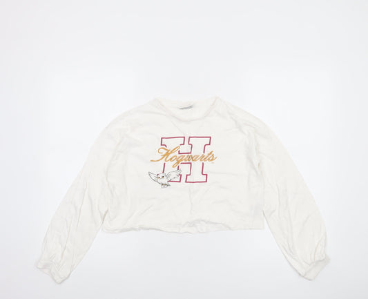 Harry Potter Girls White Cropped Long Sleeve Hogwarts T-Shirt Size 146