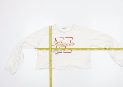 Harry Potter Girls White Cropped Long Sleeve Hogwarts T-Shirt Size 146