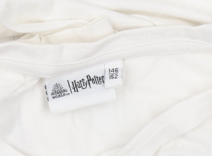 Harry Potter Girls White Cropped Long Sleeve Hogwarts T-Shirt Size 146