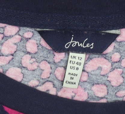 Joules Women's Pink Animal Print Long Sleeve Cotton T-Shirt UK 12