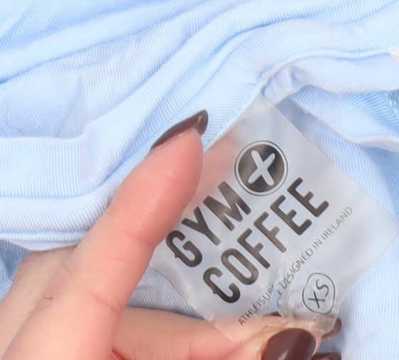 Womens UK Size XS GYM+COFFEE Blue Basic T-Shirt