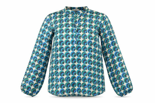 Front view of Gallery Women’s Blue Geometric Tunic Blouse UK 10 Long Sleeve Polyester