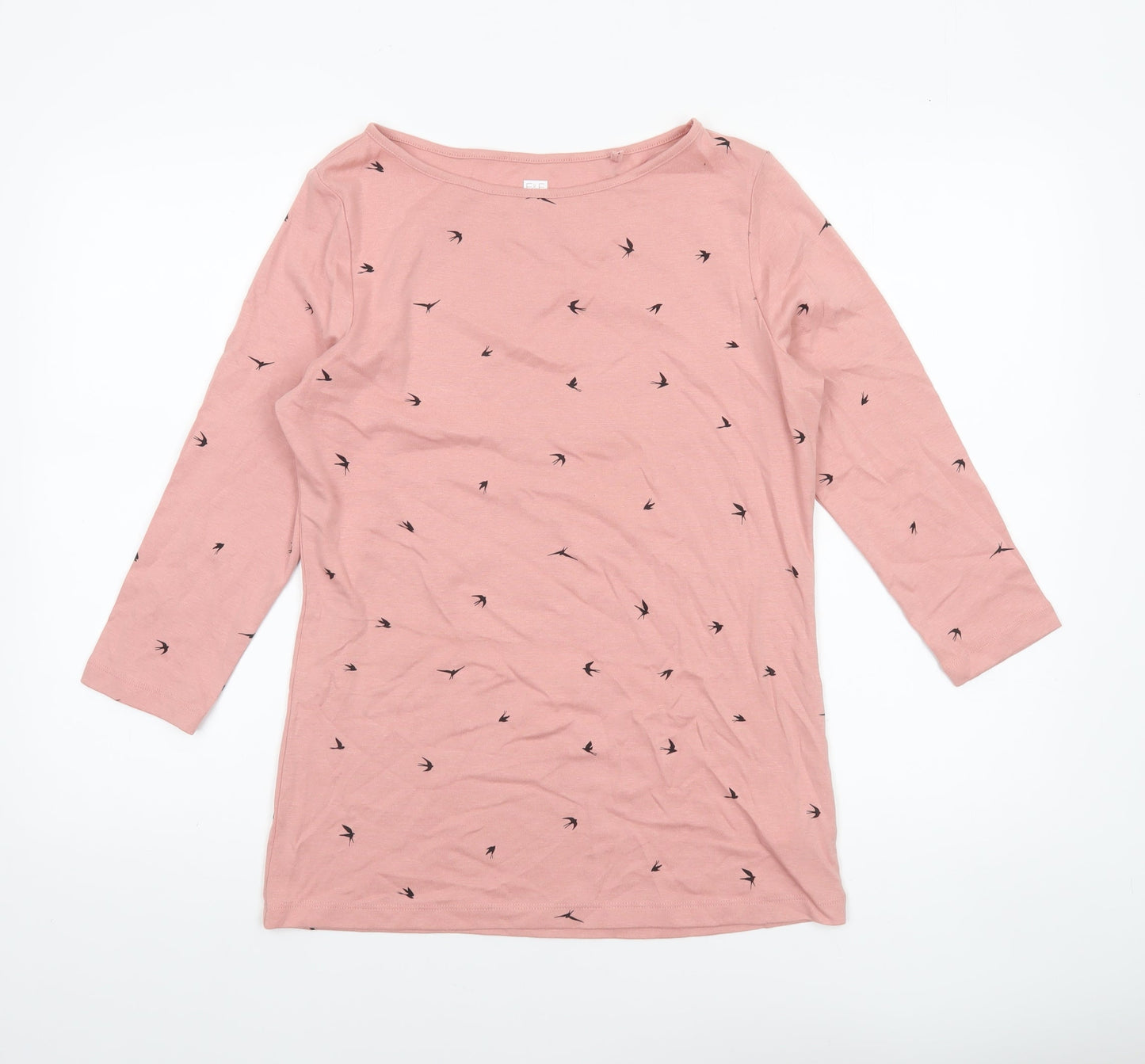 F&F Women's Pink Bird Print 3/4 Sleeve Cotton T-Shirt UK 14