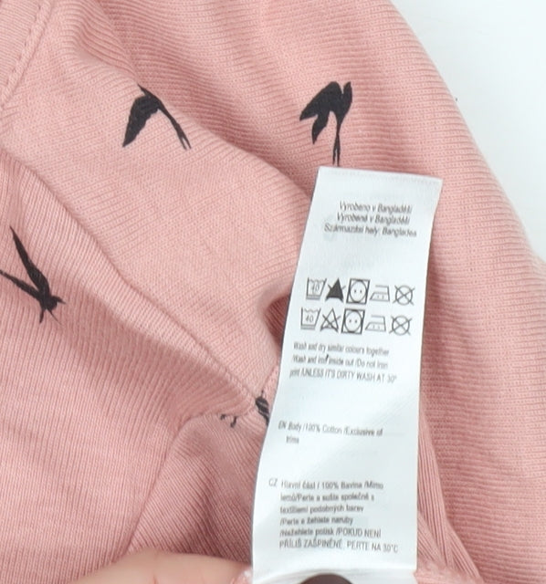 F&F Women's Pink Bird Print 3/4 Sleeve Cotton T-Shirt UK 14