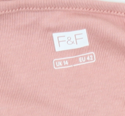 F&F Women's Pink Bird Print 3/4 Sleeve Cotton T-Shirt UK 14