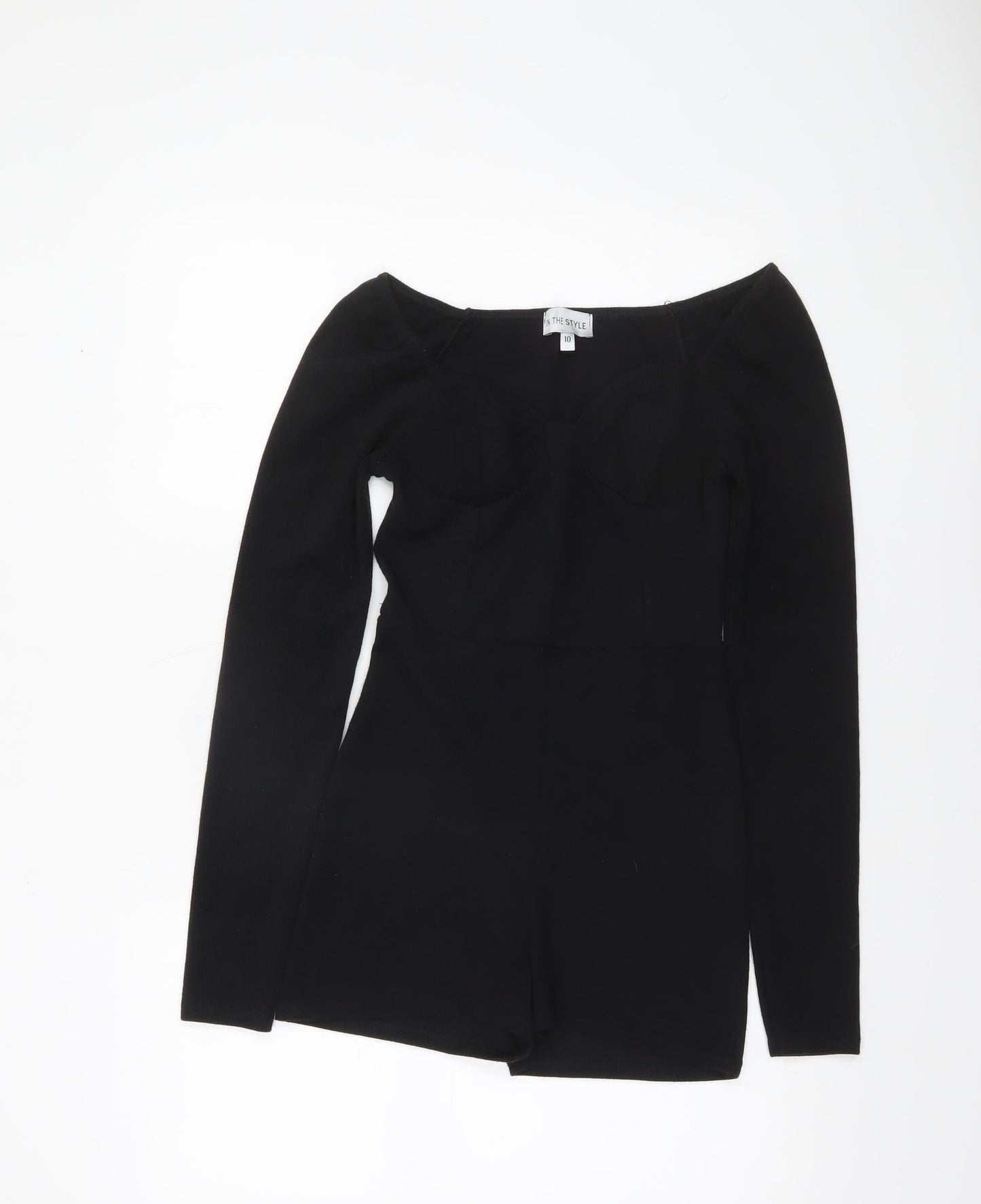 In The Style Women's Black Long Sleeve Playsuit Size 10 Polyester Blend