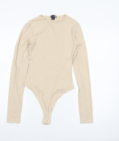 Boohoo Tall Beige Long Sleeve Bodysuit Women's Size 8