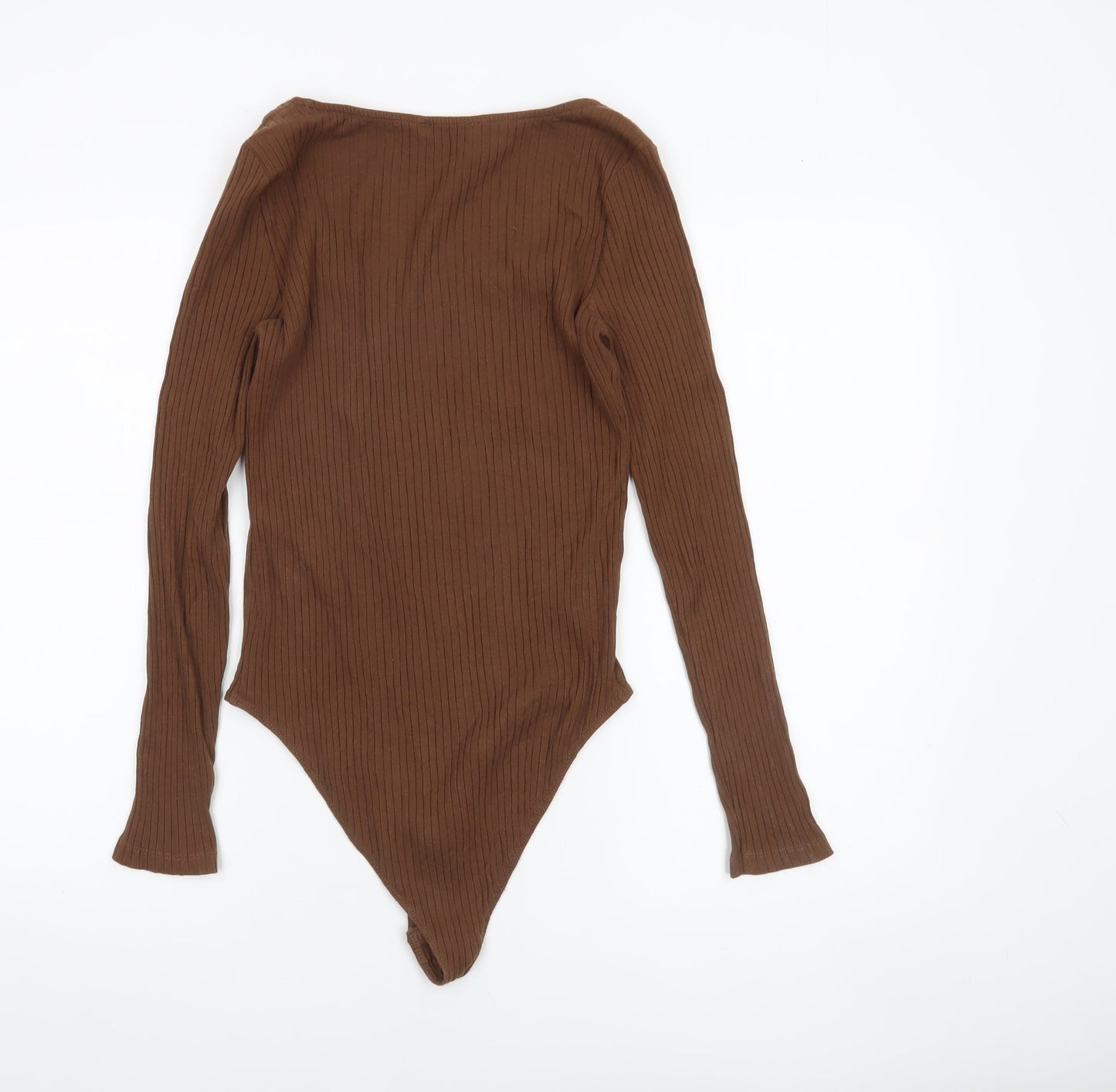 Zara Women Brown Long Sleeve Ribbed Cotton Bodysuit Size L