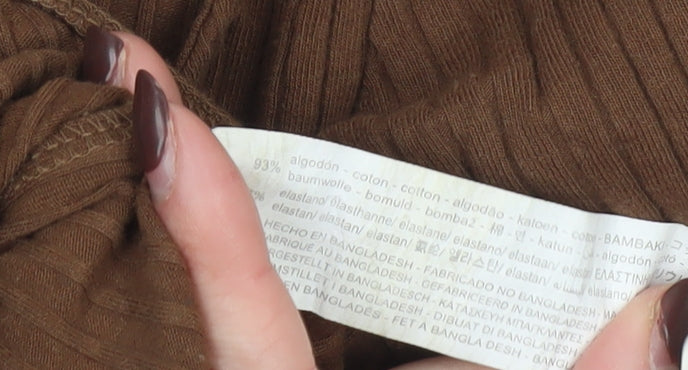 Zara Women Brown Long Sleeve Ribbed Cotton Bodysuit Size L