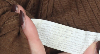 Zara Women Brown Long Sleeve Ribbed Cotton Bodysuit Size L