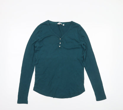 FatFace Womens Green Long Sleeve Cotton Henley T-Shirt Size 12