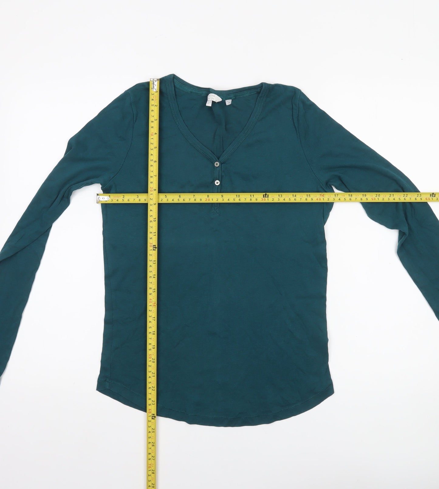 FatFace Womens Green Long Sleeve Cotton Henley T-Shirt Size 12