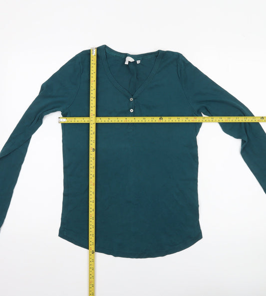 FatFace Womens Green Long Sleeve Cotton Henley T-Shirt Size 12