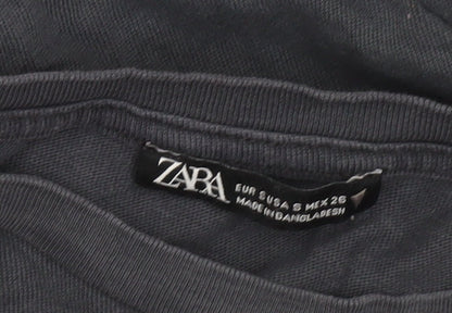 Womens UK Size S Zara Black Basic T-Shirt