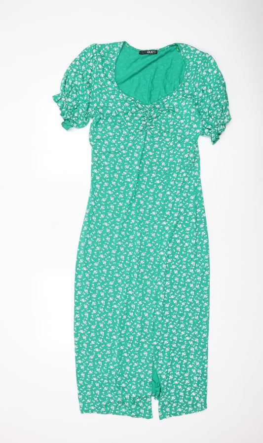 Quiz Women Green Floral Midi Bodycon Dress Size 14
