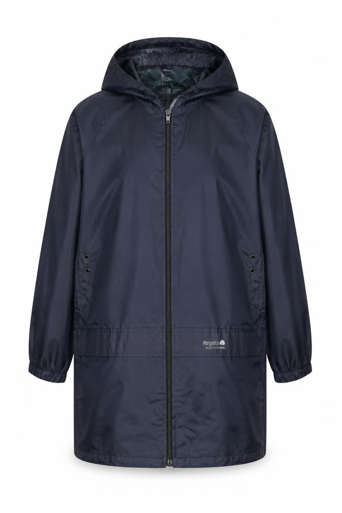 Front view of Regatta boys’ blue hooded rain coat 11-12 years waterproof jacket