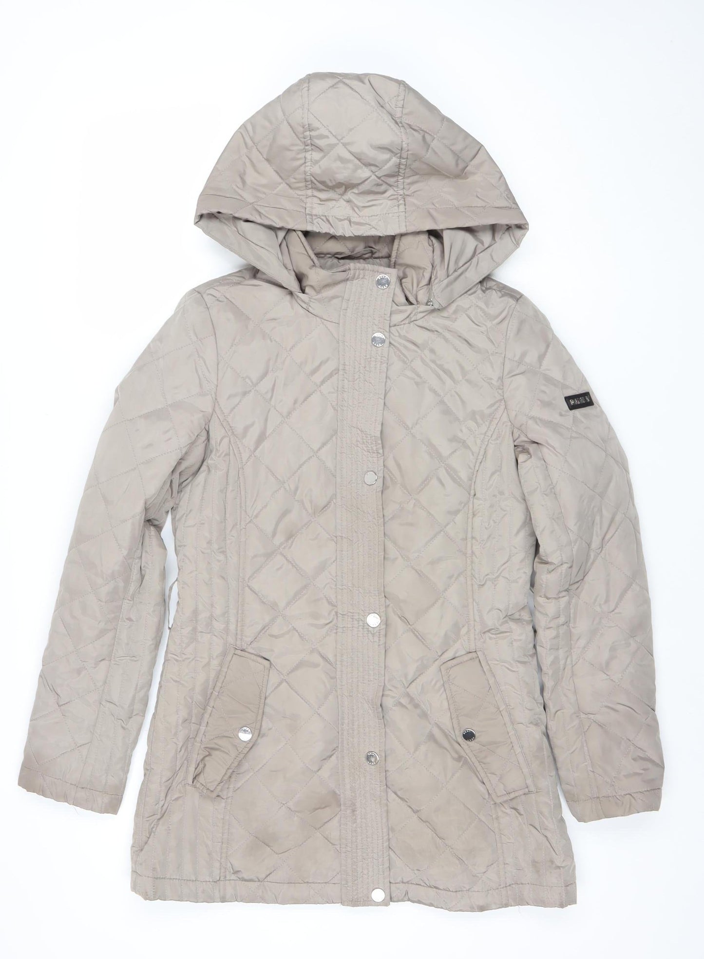 DKNY Womens Beige Quilted Hooded Mid-Length Coat XS