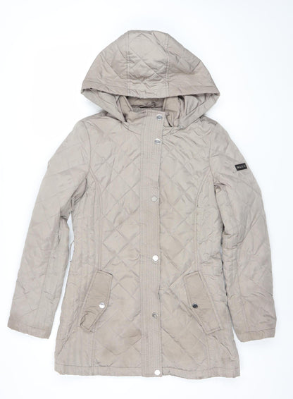 DKNY Womens Beige Quilted Hooded Mid-Length Coat XS