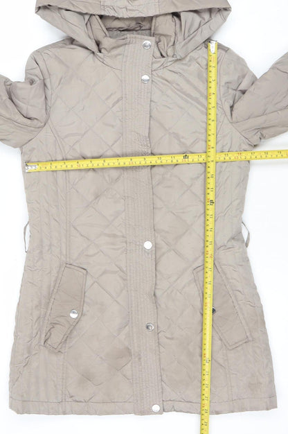 DKNY Womens Beige Quilted Hooded Mid-Length Coat XS