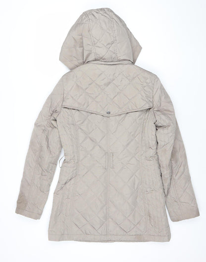 DKNY Womens Beige Quilted Hooded Mid-Length Coat XS