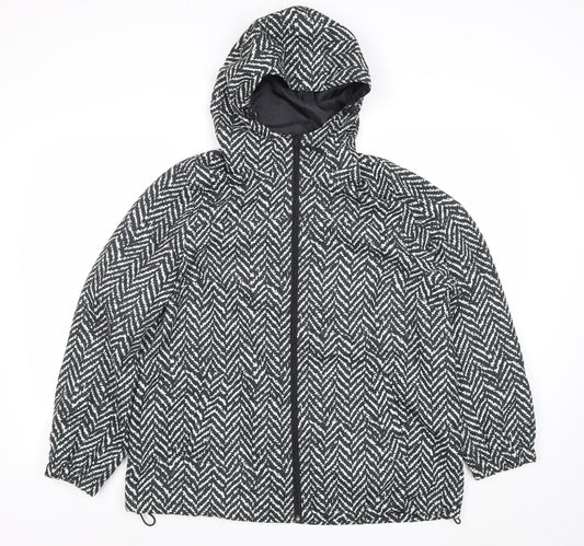 Damart Women Black Geometric Hooded Puffer Jacket Size 16