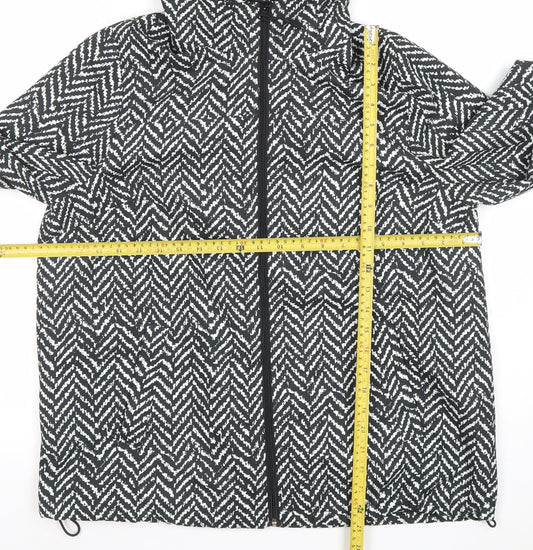 Damart Women Black Geometric Hooded Puffer Jacket Size 16