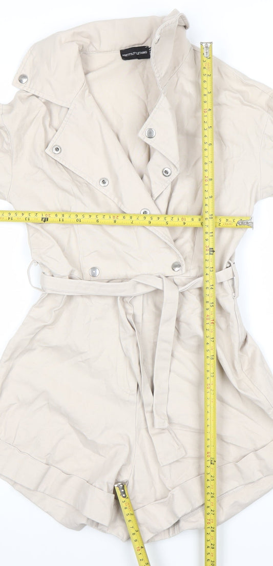 PrettyLittleThing Women's Beige Belted Long Sleeve Playsuit Size 6