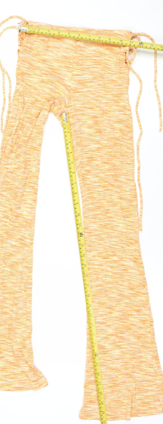 Bershka Women’s Orange Flared Trousers Size 8 Cotton Blend