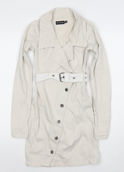 PrettyLittleThing Women’s Beige Trench Coat UK 6 Belted Cotton Blend