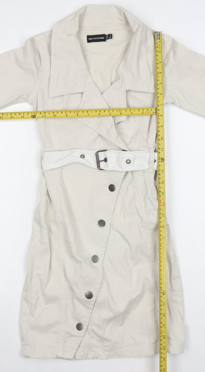PrettyLittleThing Women’s Beige Trench Coat UK 6 Belted Cotton Blend