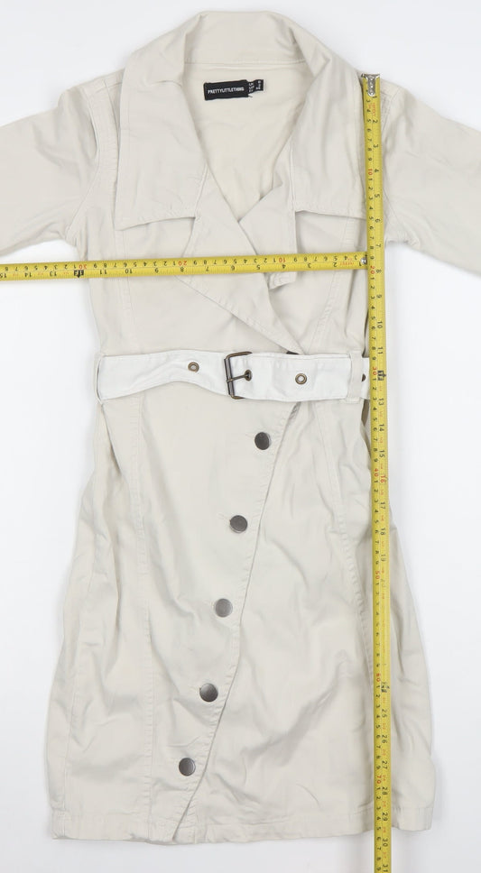 PrettyLittleThing Women’s Beige Trench Coat UK 6 Belted Cotton Blend