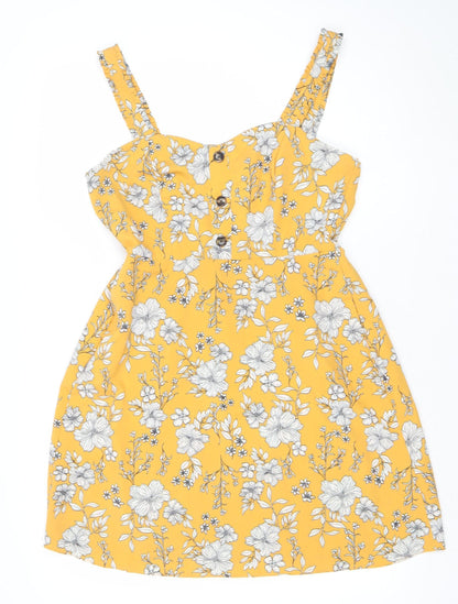 Dunnes Women Yellow Floral A-Line Button Dress Size 12