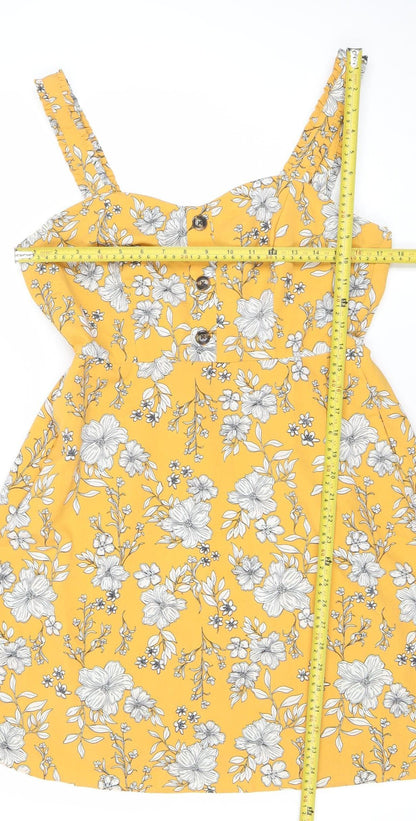 Dunnes Women Yellow Floral A-Line Button Dress Size 12
