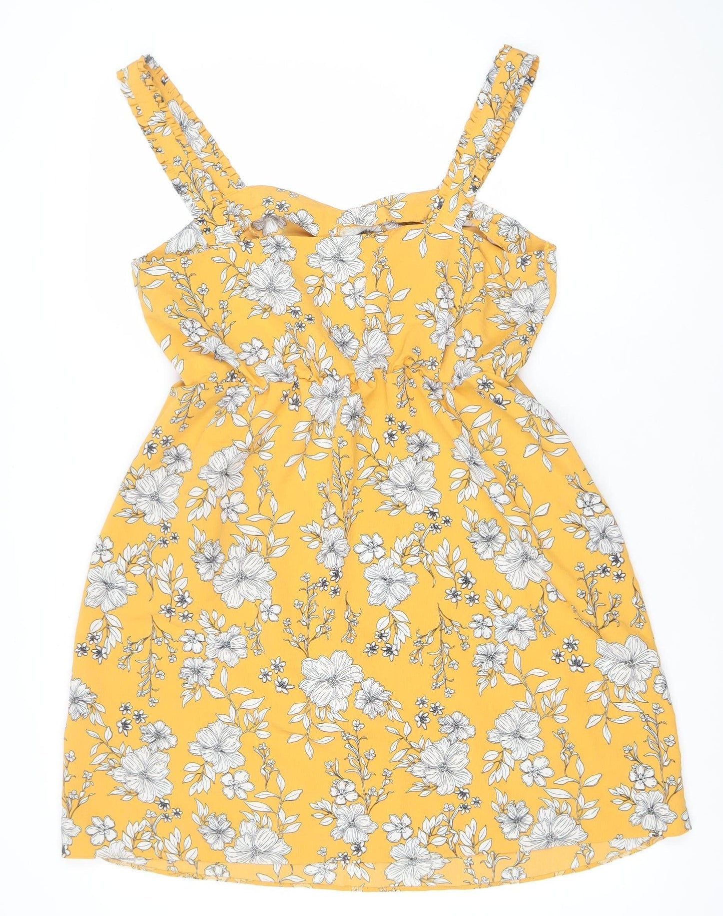 Dunnes Women Yellow Floral A-Line Button Dress Size 12