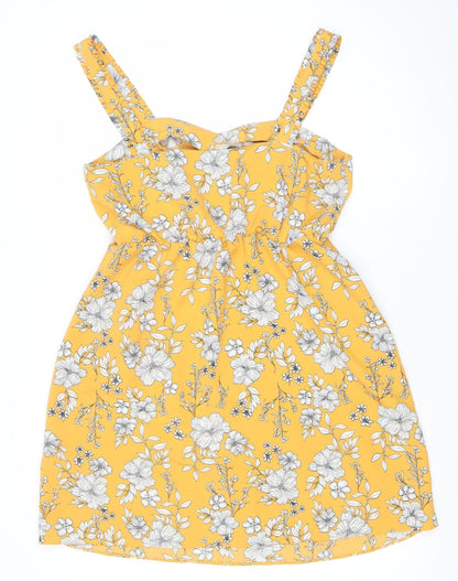 Dunnes Women Yellow Floral A-Line Button Dress Size 12