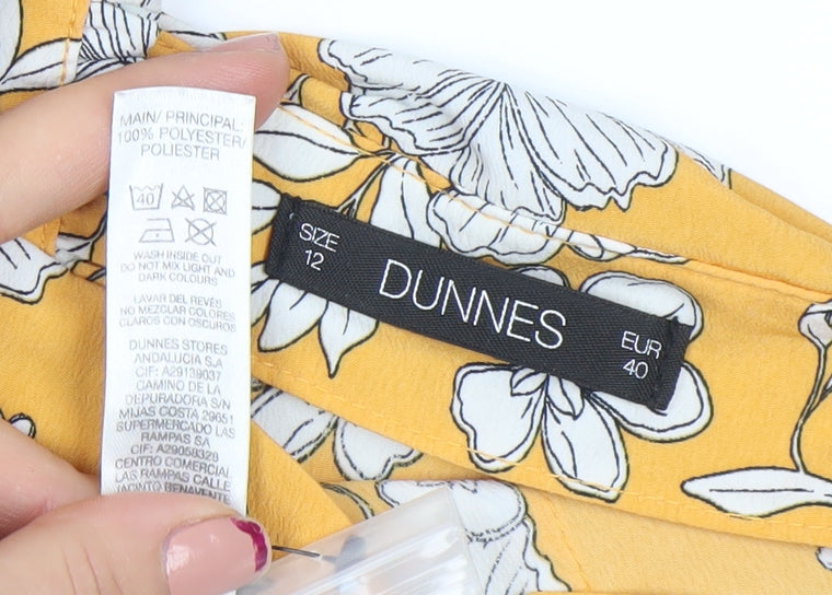 Dunnes Women Yellow Floral A-Line Button Dress Size 12