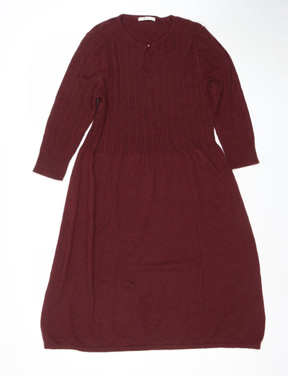 TU Women Red Fit & Flare Knit Dress Size 14 Long Sleeve