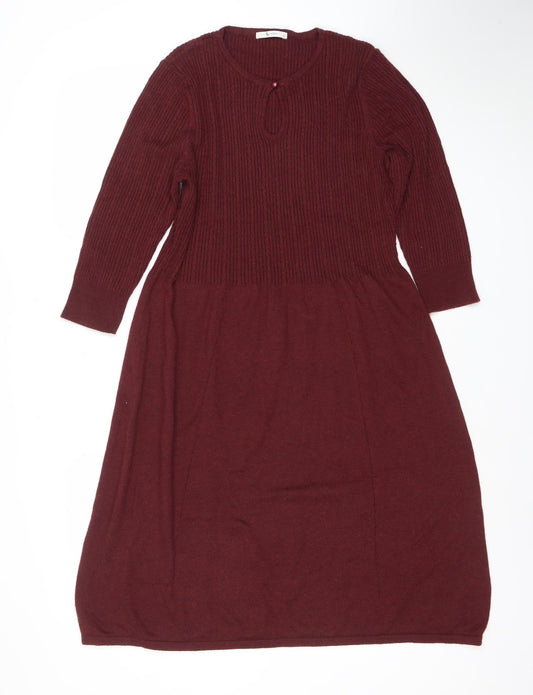TU Women Red Fit & Flare Knit Dress Size 14 Long Sleeve