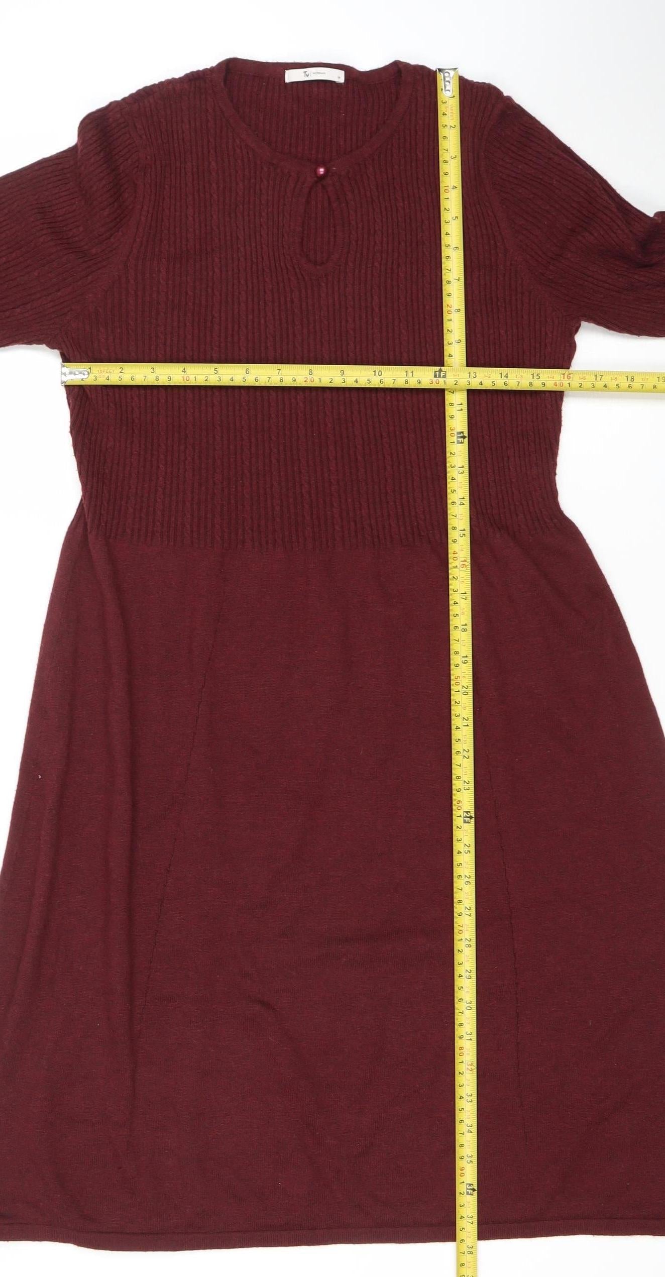 TU Women Red Fit & Flare Knit Dress Size 14 Long Sleeve