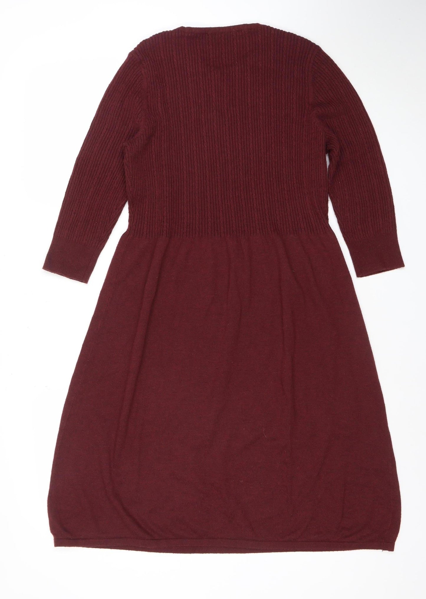 TU Women Red Fit & Flare Knit Dress Size 14 Long Sleeve