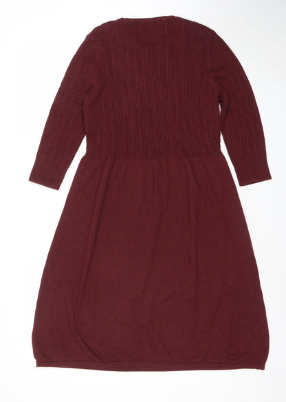 TU Women Red Fit & Flare Knit Dress Size 14 Long Sleeve