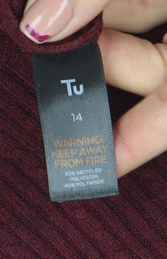 TU Women Red Fit & Flare Knit Dress Size 14 Long Sleeve