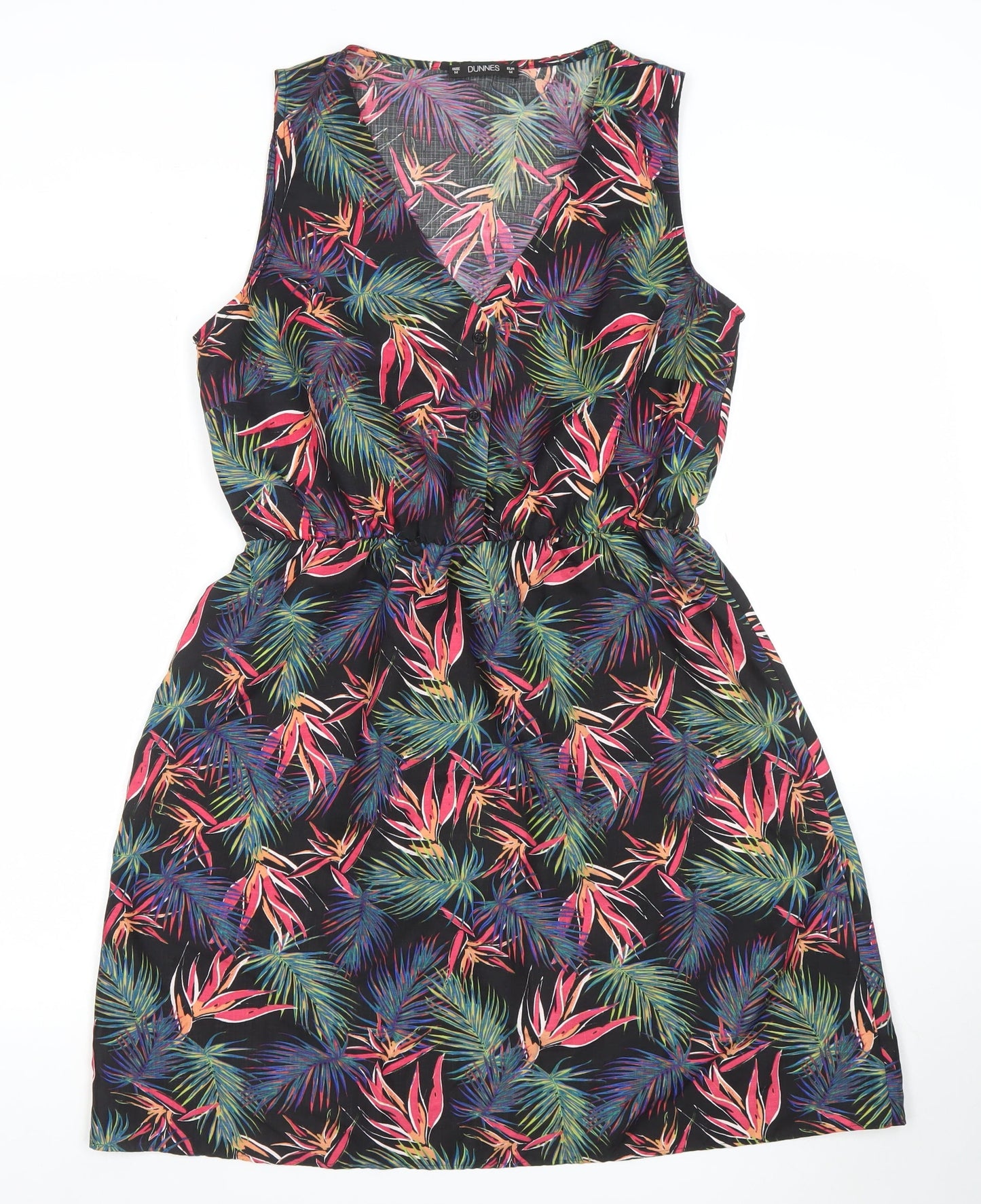 Dunnes Women’s Multicoloured Tropical V-Neck Sleeveless Fit & Flare Dress Size M