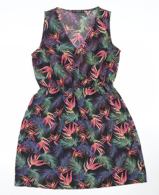 Dunnes Women’s Multicoloured Tropical V-Neck Sleeveless Fit & Flare Dress Size M