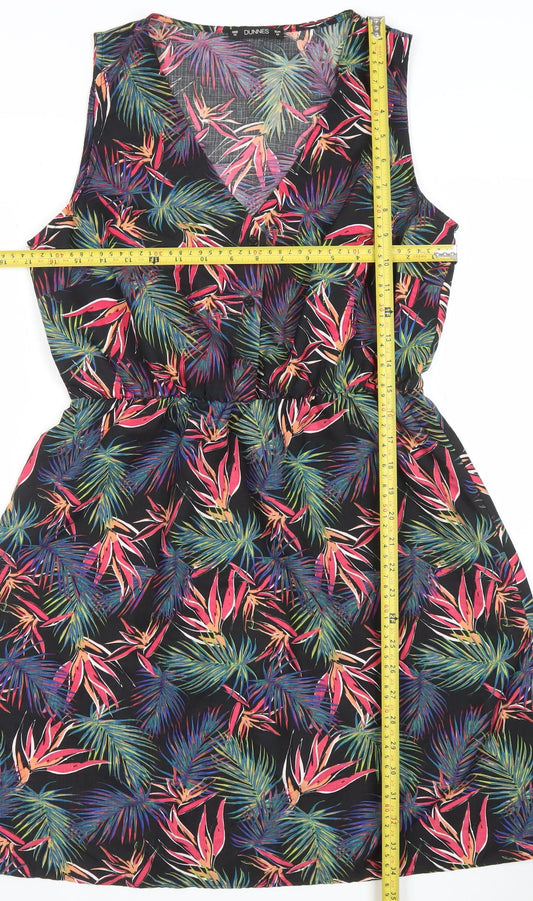 Dunnes Women’s Multicoloured Tropical V-Neck Sleeveless Fit & Flare Dress Size M
