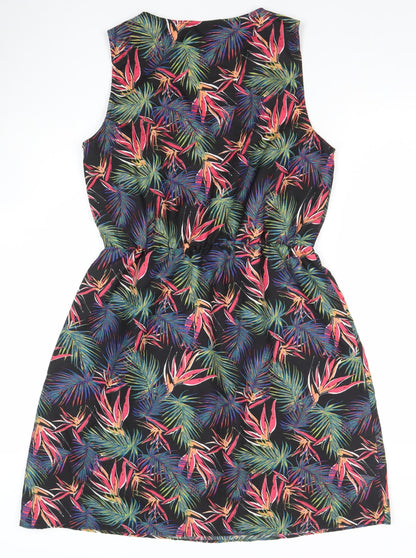 Dunnes Women’s Multicoloured Tropical V-Neck Sleeveless Fit & Flare Dress Size M