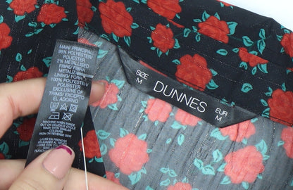 Dunnes Women’s Black Red Floral Belted Shirt Dress Size M