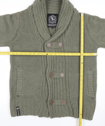 Henleys Men’s Green Chunky Knit Shawl Collar Cardigan Jumper M