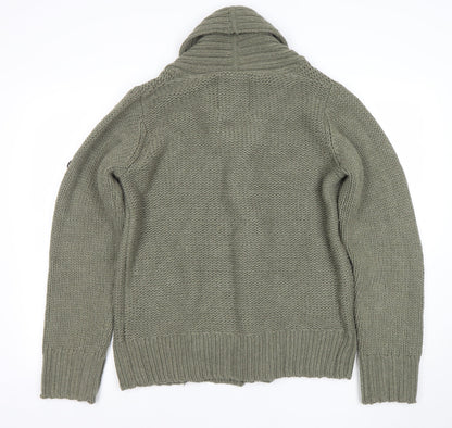 Henleys Men’s Green Chunky Knit Shawl Collar Cardigan Jumper M